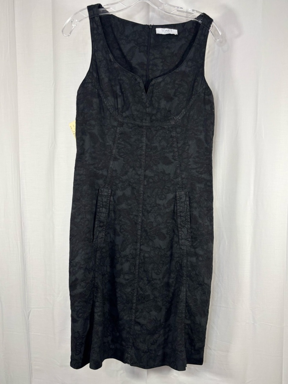 NWT TONET Black Sleeveless Linen & Cotton Jacquard Sheath Dress Size 4